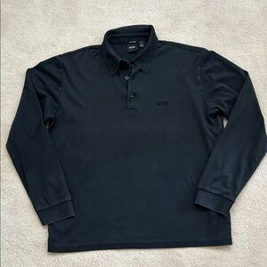 BOSS Classic Long Sleeve Polo in Midnight Black - 100% Pima Cotton